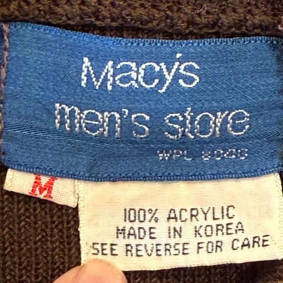 Vintage Macys Men’s Store Medium Brown, Rust & Cream Long Sleeve Sweater - Picture 4 of 6